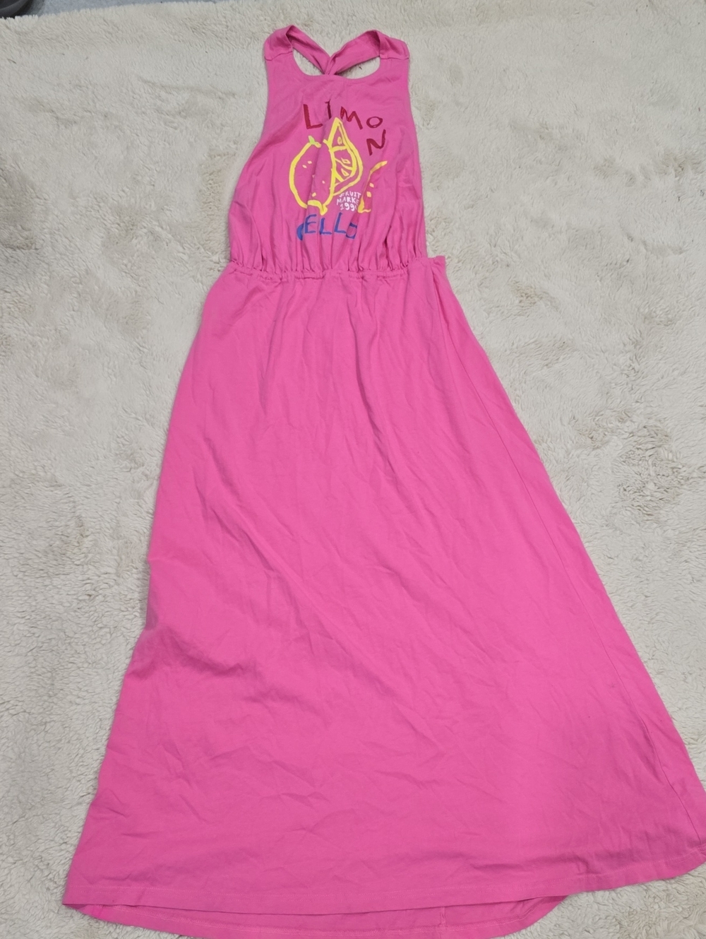 Celandine Pink Backless Lemon Graphic Maxi Dress